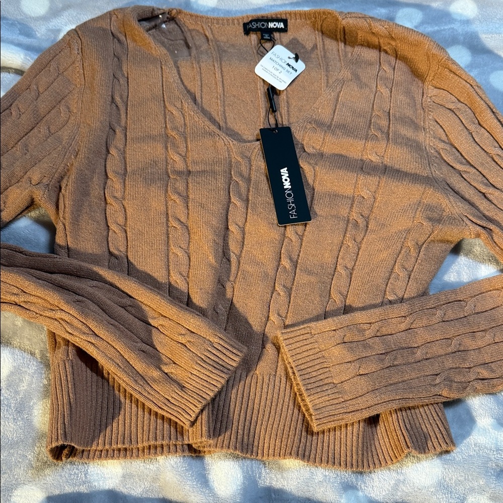 Fashionnova Tan Cable Knit Skirt Set - Picture 5 of 6
